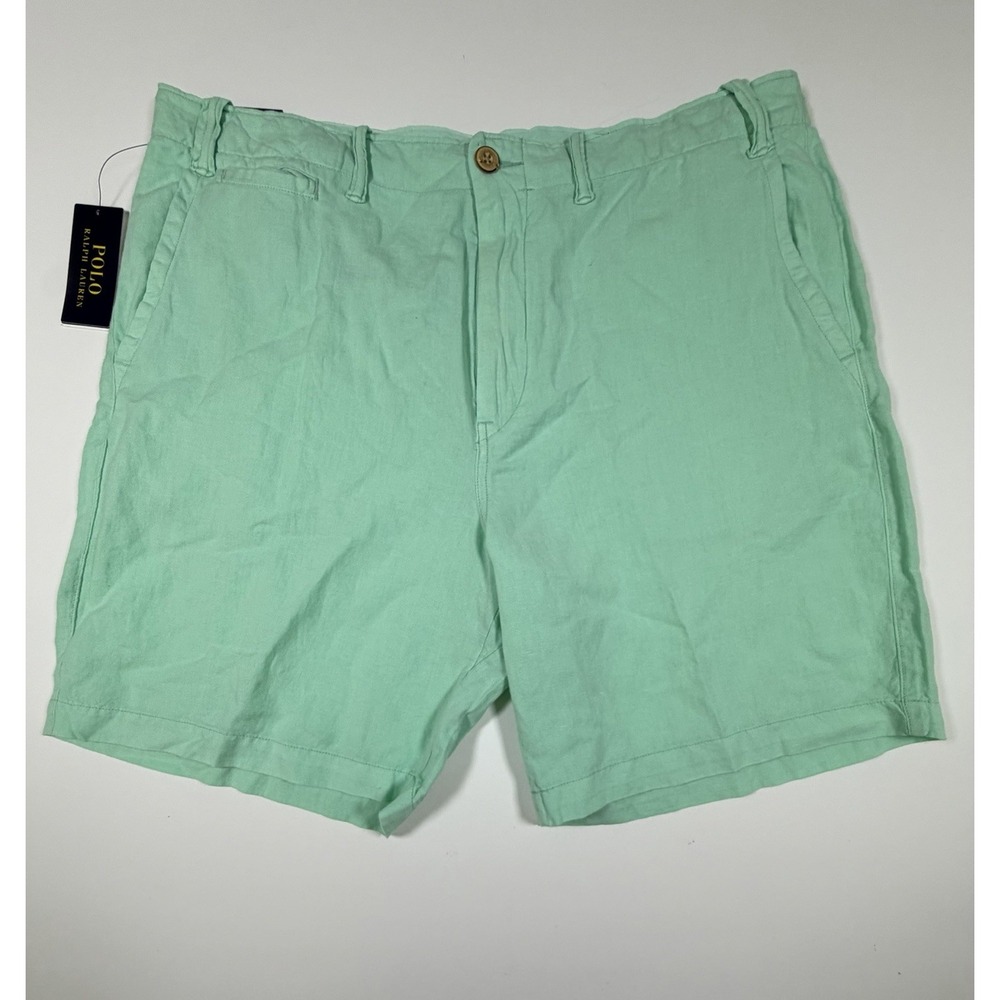 Polo Ralph Lauren Mens Light Green Linen Blend Classic Fit Shorts Size 36 NWT